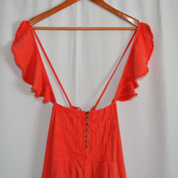 Pilcro Anthropologie Coral Flutter sleeve Linen blend Midi Dress w/pockets XS - Picture 5 of 11